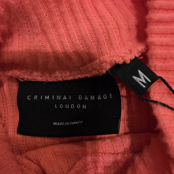 Criminal Damage ($95) Neon Coral Ribbed Cutout Bodysuit NWT Streetwear - Picture 5 of 10